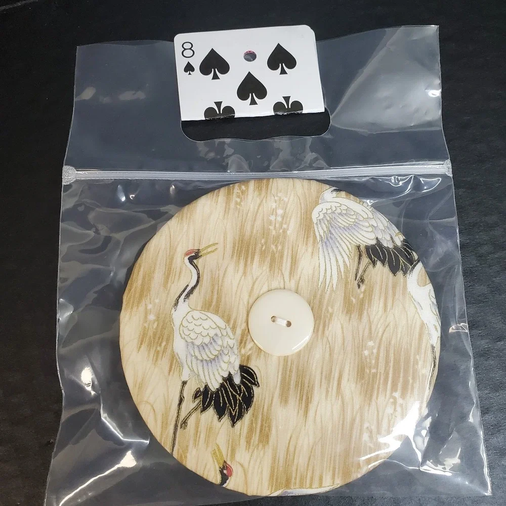 Fabric Playing Card Holder Helping Hands‎ Lot Of 2, Beige With Crane Bird